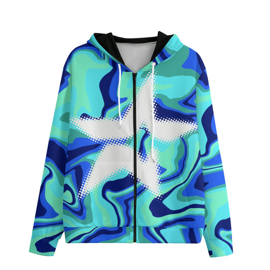 Bluza Hodie Zip Y2K Blue Liquid Swirl